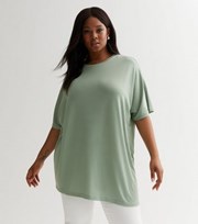 New Look Curves Olive Fine Knit Long T-Shirt